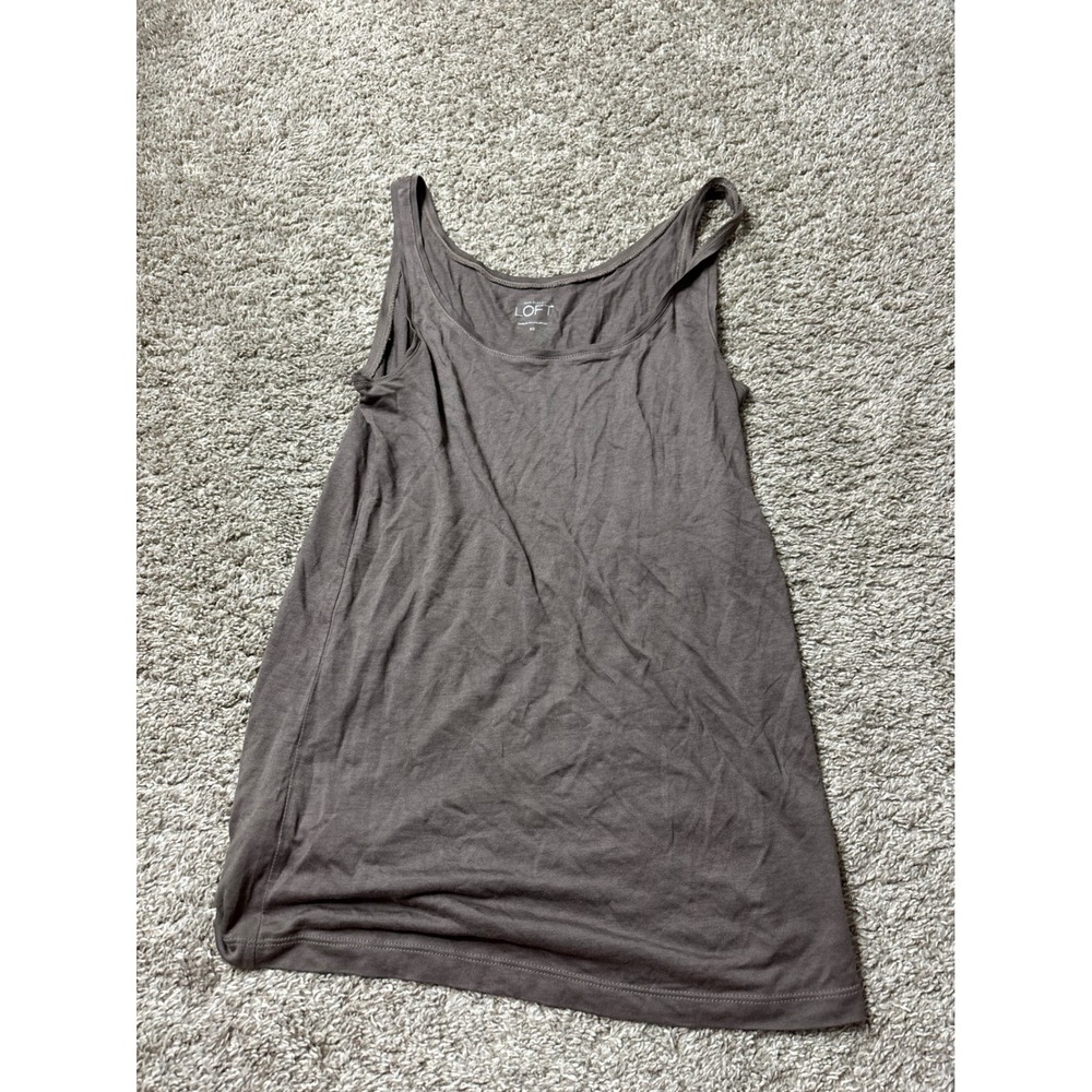 Ann Taylor LOFT Taupe Brown Scoop Neck Tank Top Rayon Tencel Blend XS